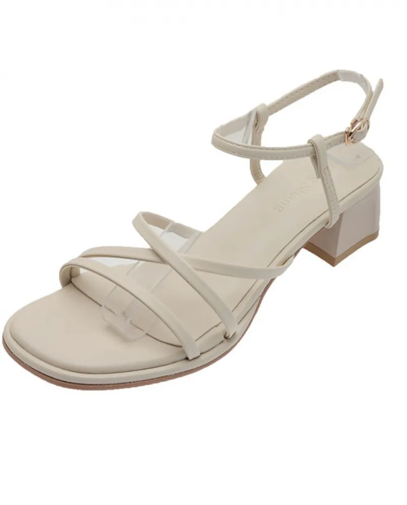 Sandali con tacco alto da donna Sandali romani con cinturino sottile semplice Sandali con punta aperta con tacco quadrato Quotid