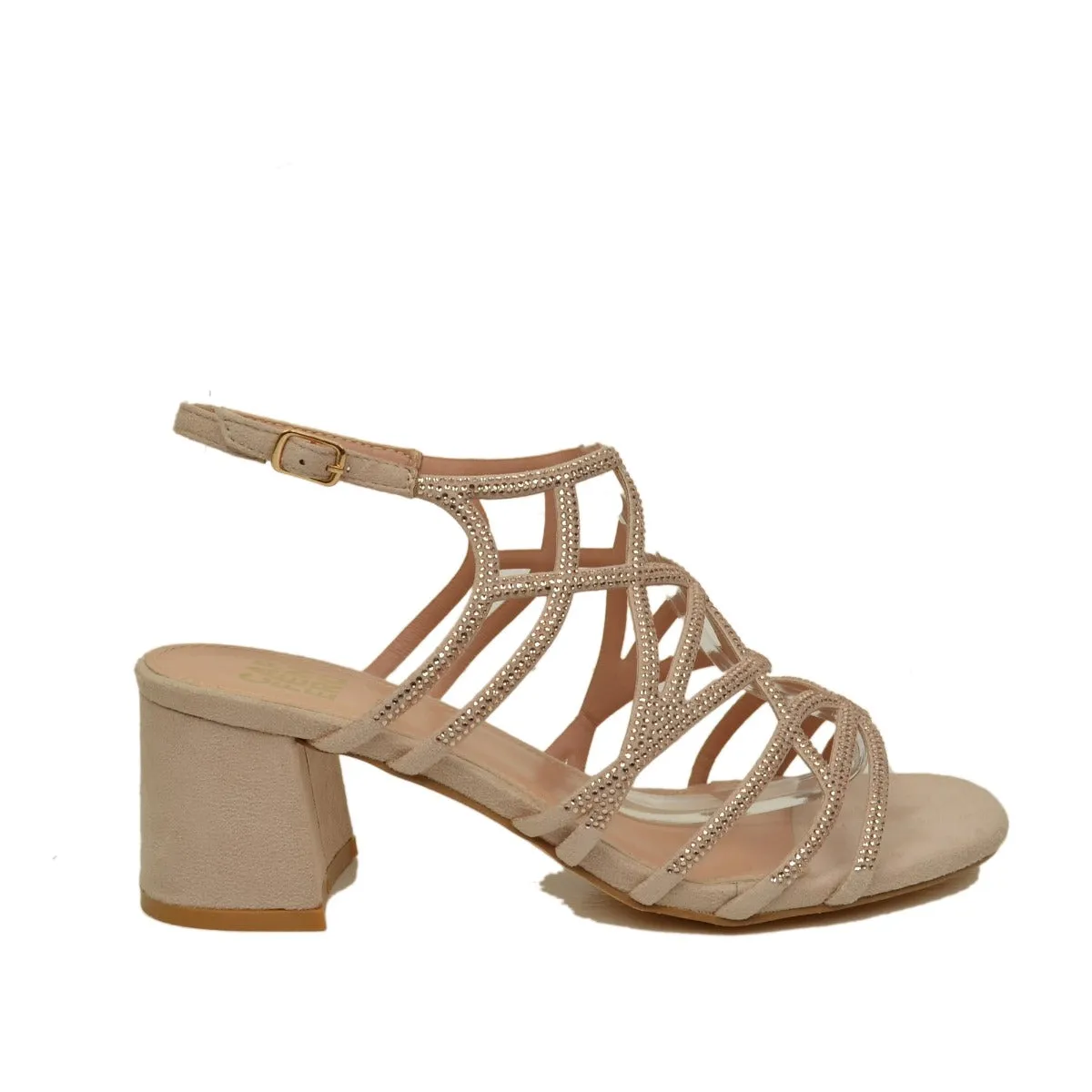 Sandali Donna color Cipria con Tacco Medio e Strass