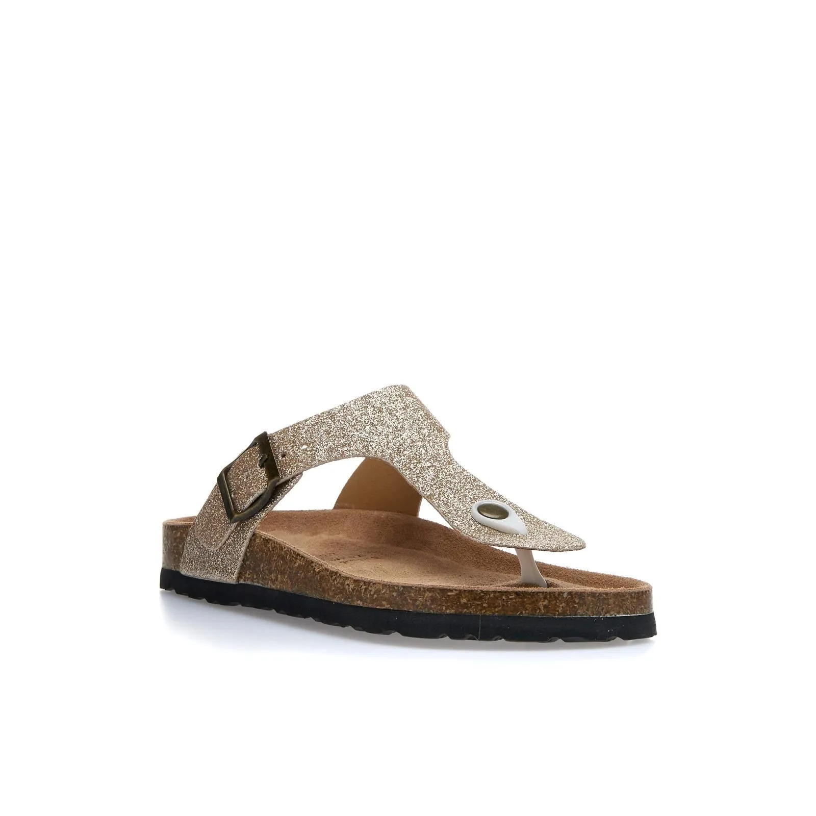 Sandali infradito oro glitter con fondo effetto sughero