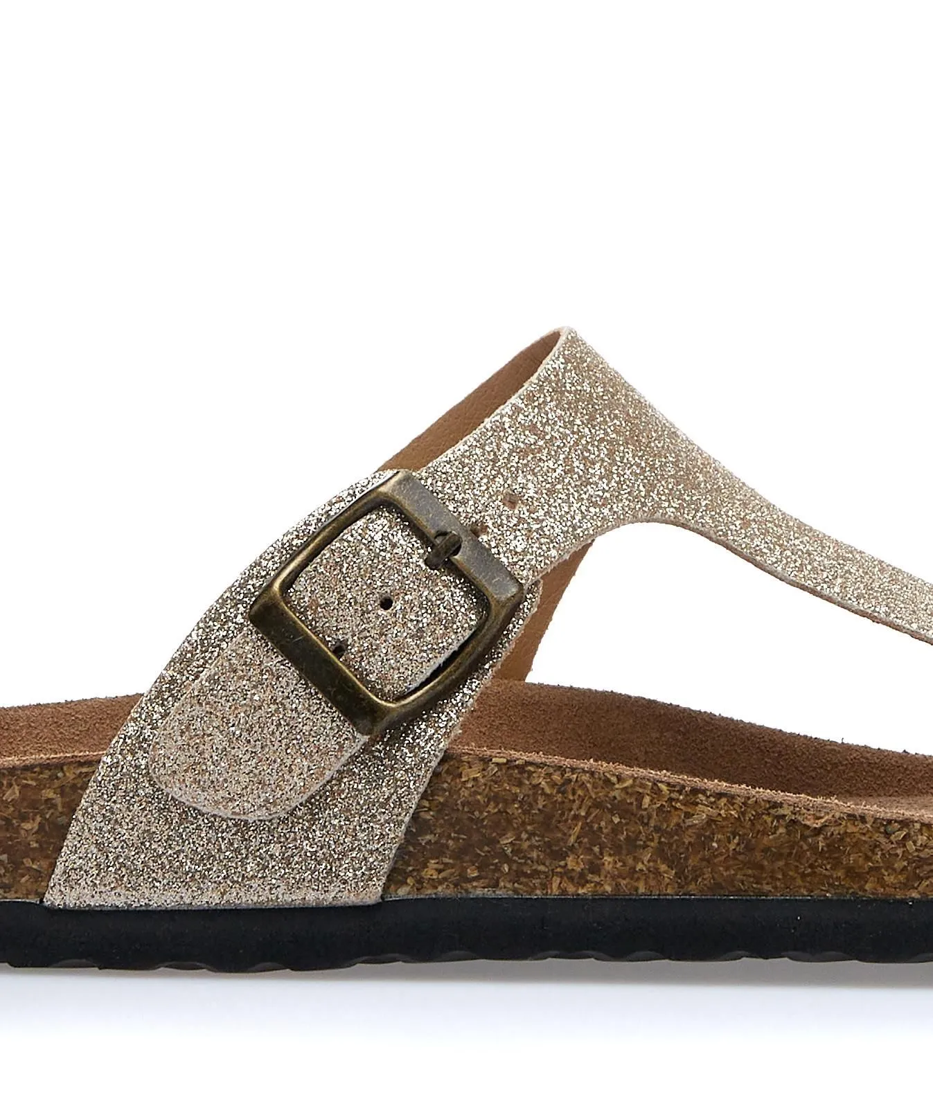Sandali infradito oro glitter con fondo effetto sughero