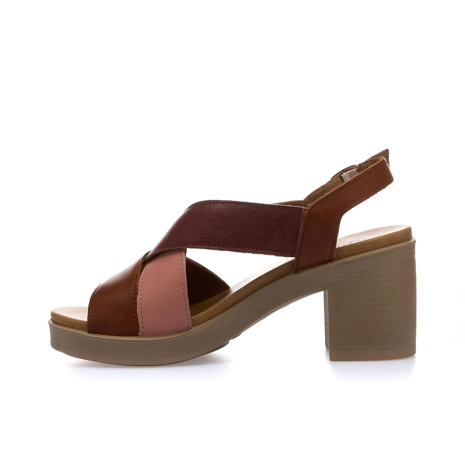 Sandali marroni in pelle con tacco largo
