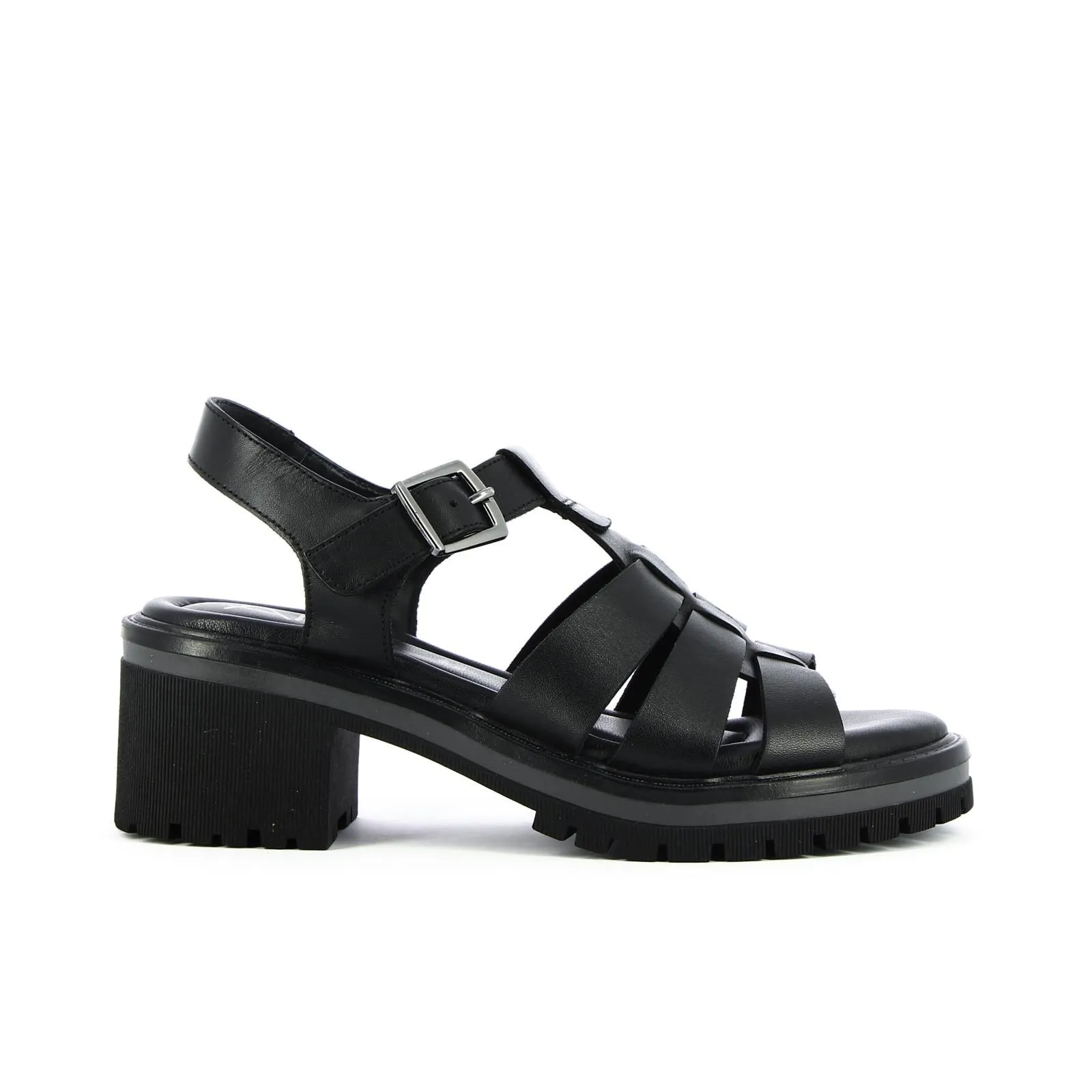 Sandali neri in pelle con tacco