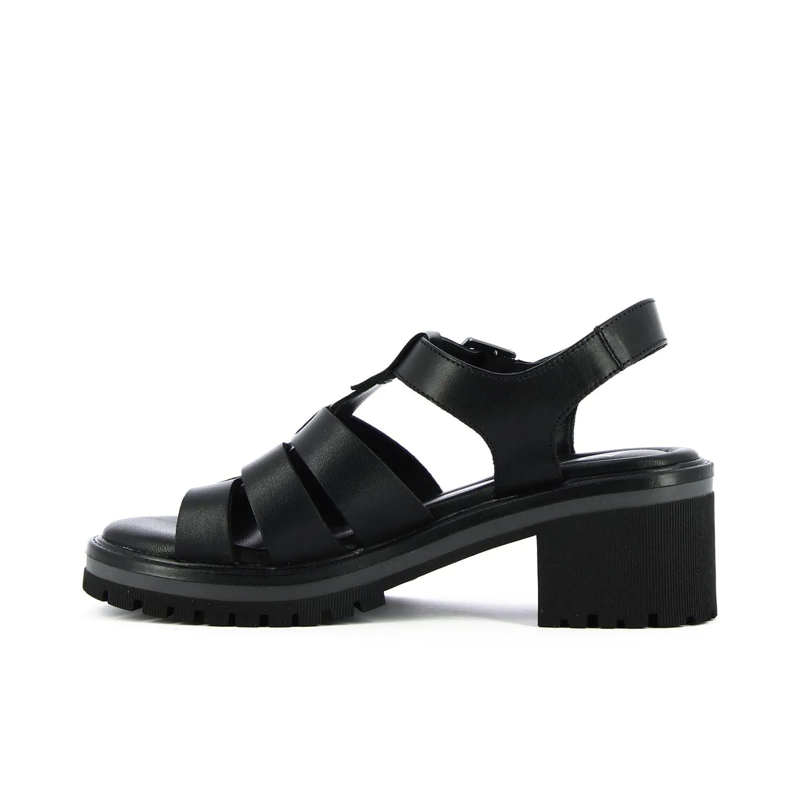 Sandali neri in pelle con tacco