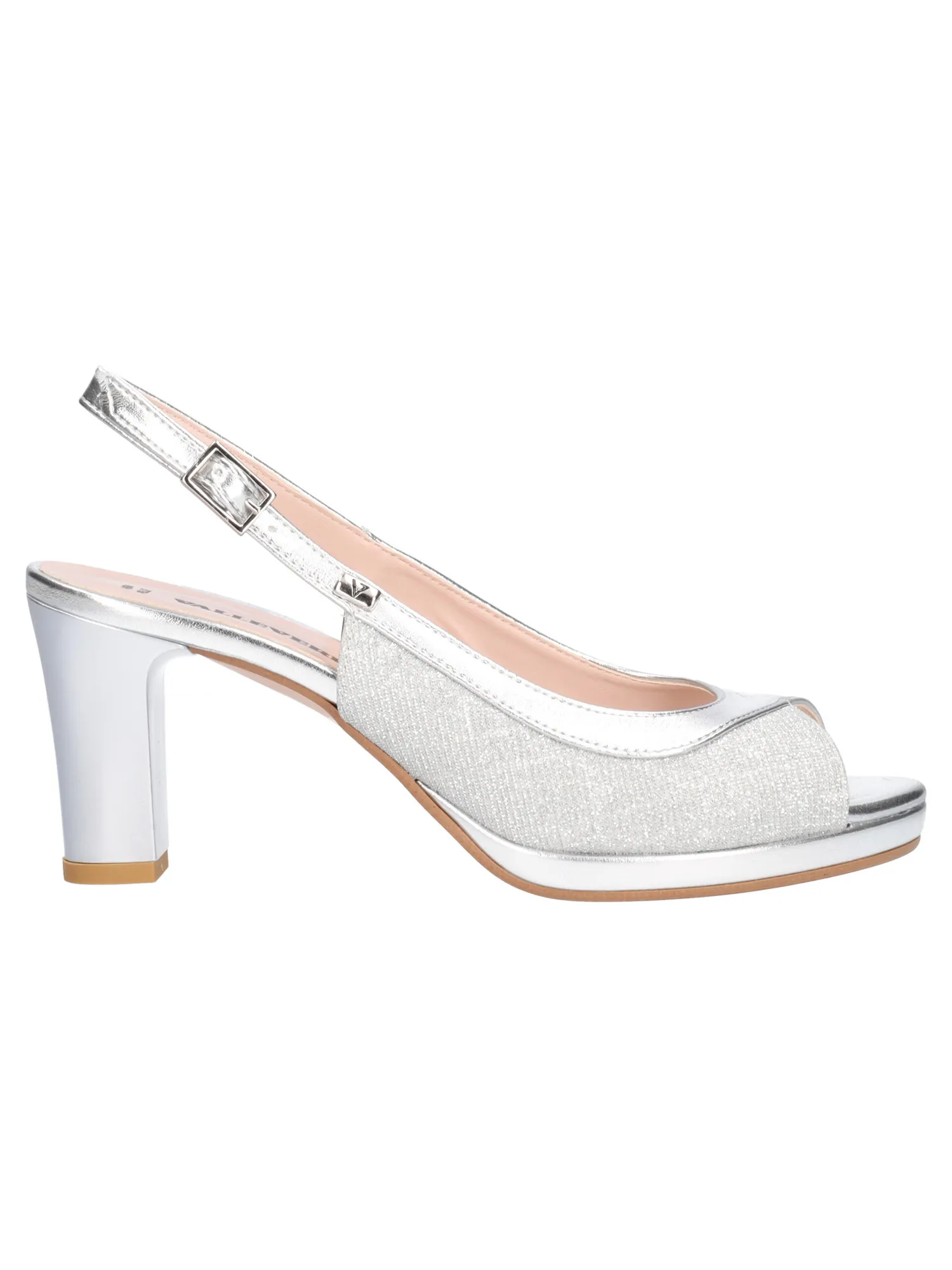 Sandalo elegante con tacco largo Valleverde da donna argento glitter