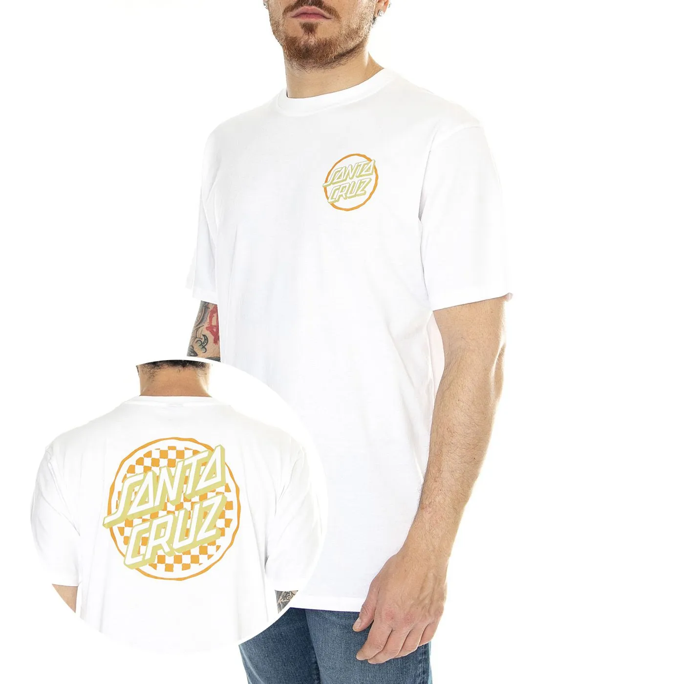 Santa Cruz Breaker Check Opus Dot White - Maglietta Girocollo Uomo Bianca    