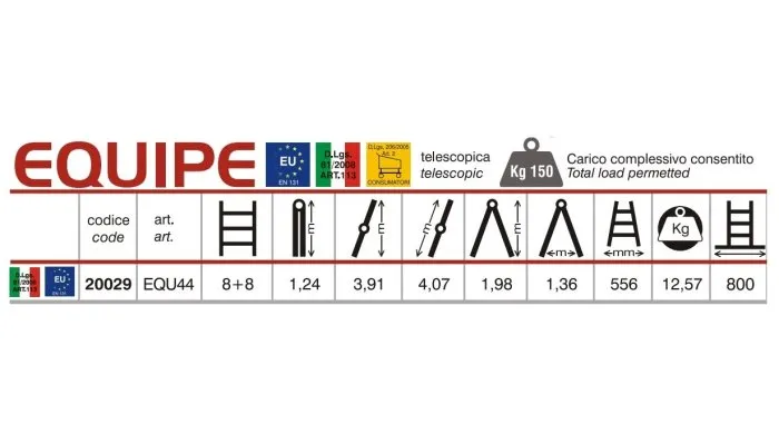 Scala telescopica Marchetti Equipe EQU44 (8+8 pioli) 1,95m
