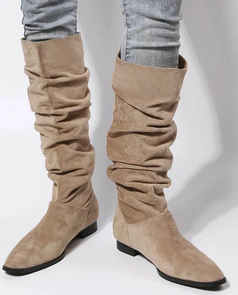 Scamosciato Chelsea Stivali Da Donna Inverno Nuovo Casual Gladiatore Moto Alti Al Ginocchio Scarpe Da Donna Breve Peluche Caldo