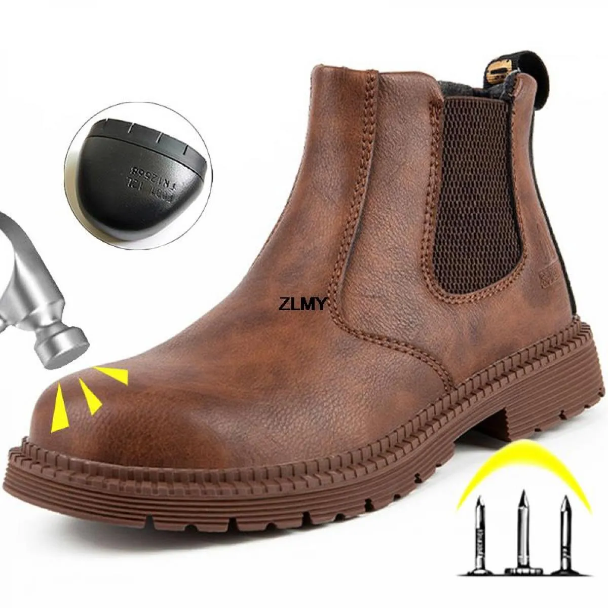 Scarpe antinfortunistiche impermeabili Stivali da lavoro antiforatura da uomo Stivali Chelsea da uomo in pelle con punta in acci