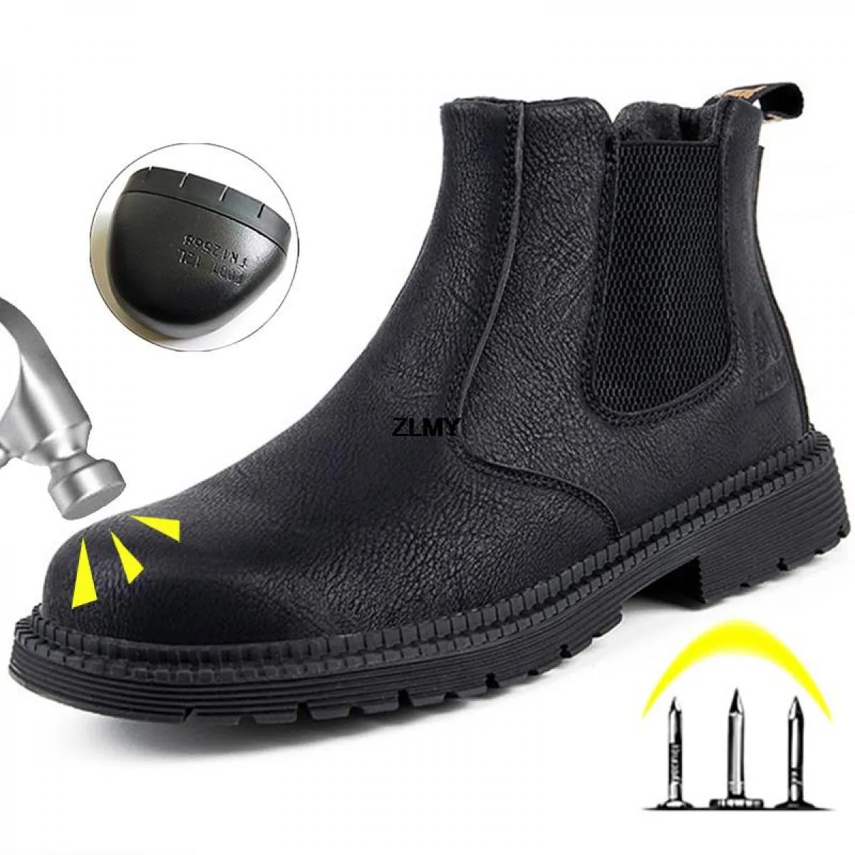 Scarpe antinfortunistiche impermeabili Stivali da lavoro antiforatura da uomo Stivali Chelsea da uomo in pelle con punta in acci