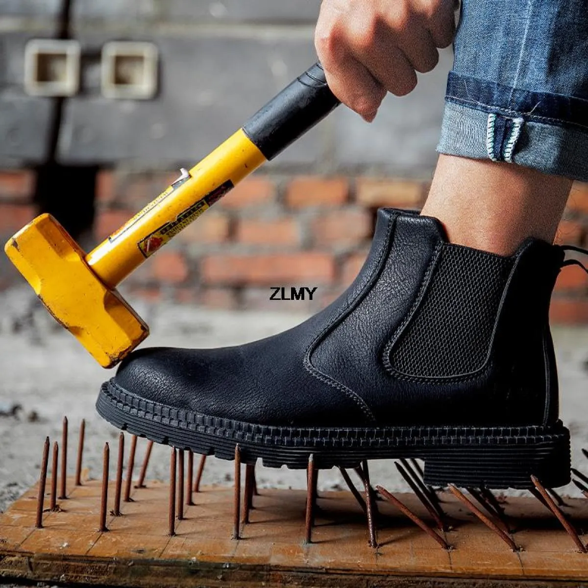 Scarpe antinfortunistiche impermeabili Stivali da lavoro antiforatura da uomo Stivali Chelsea da uomo in pelle con punta in acci