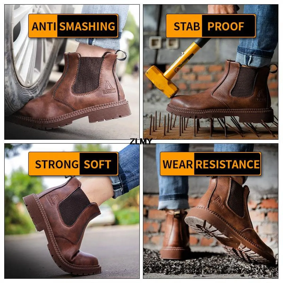 Scarpe antinfortunistiche impermeabili Stivali da lavoro antiforatura da uomo Stivali Chelsea da uomo in pelle con punta in acci