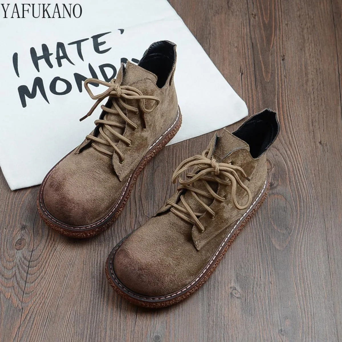 Scarpe da bambola a testa grande con suola spessa stile Harajuku Stivali corti retrò Mori Stivaletti comodi fatti a mano Stivali