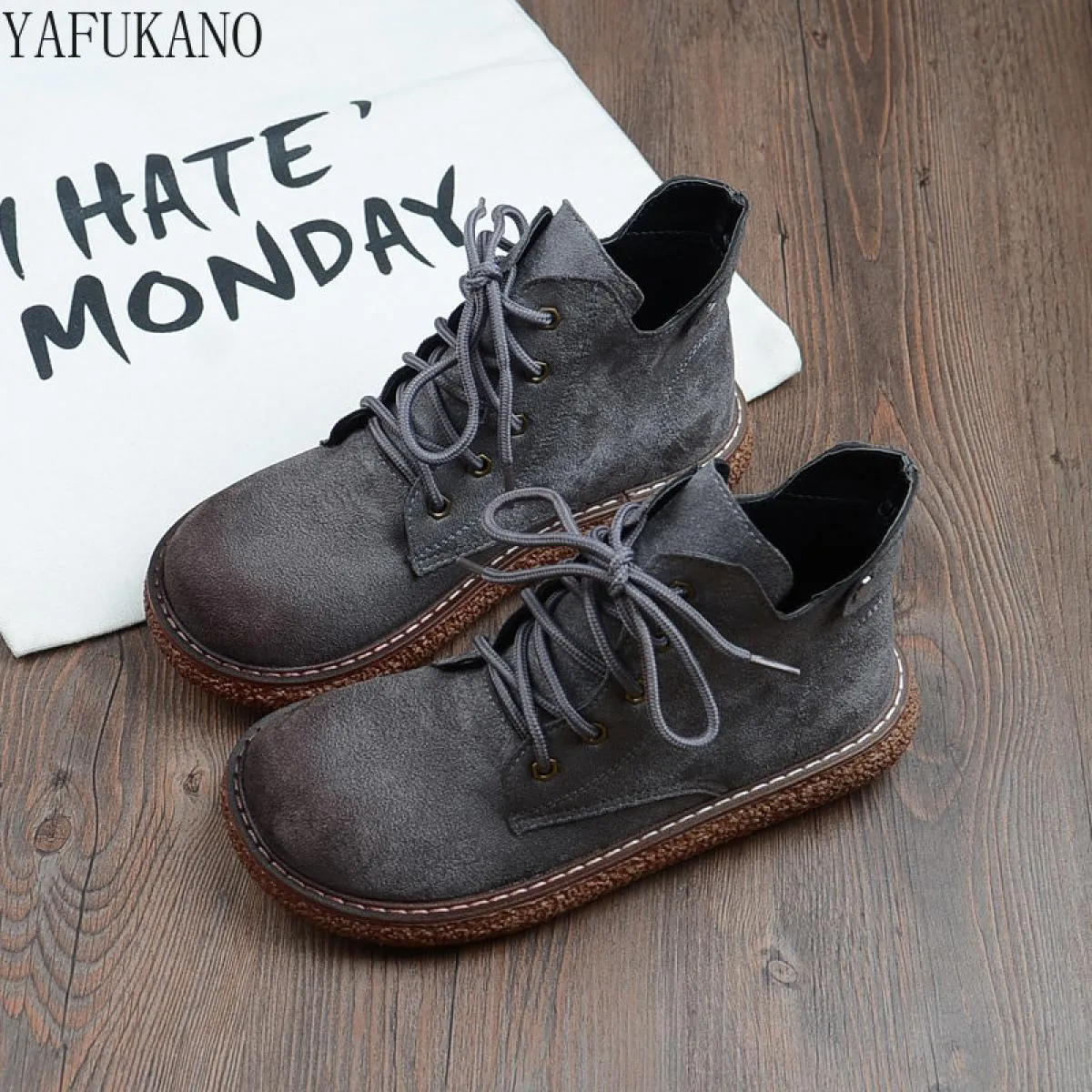Scarpe da bambola a testa grande con suola spessa stile Harajuku Stivali corti retrò Mori Stivaletti comodi fatti a mano Stivali