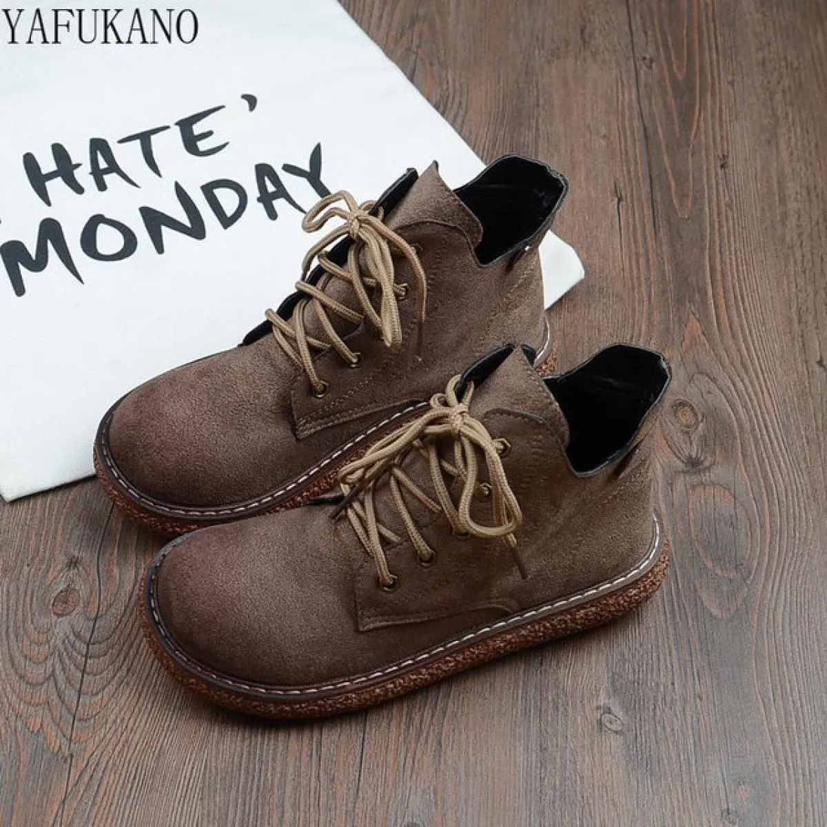 Scarpe da bambola a testa grande con suola spessa stile Harajuku Stivali corti retrò Mori Stivaletti comodi fatti a mano Stivali