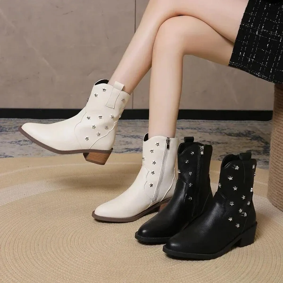 Scarpe per le donne 2023 vendita calda casual Pu tacchi alti bassi primavera autunno scarpe donna punta a punta stivaletti picco