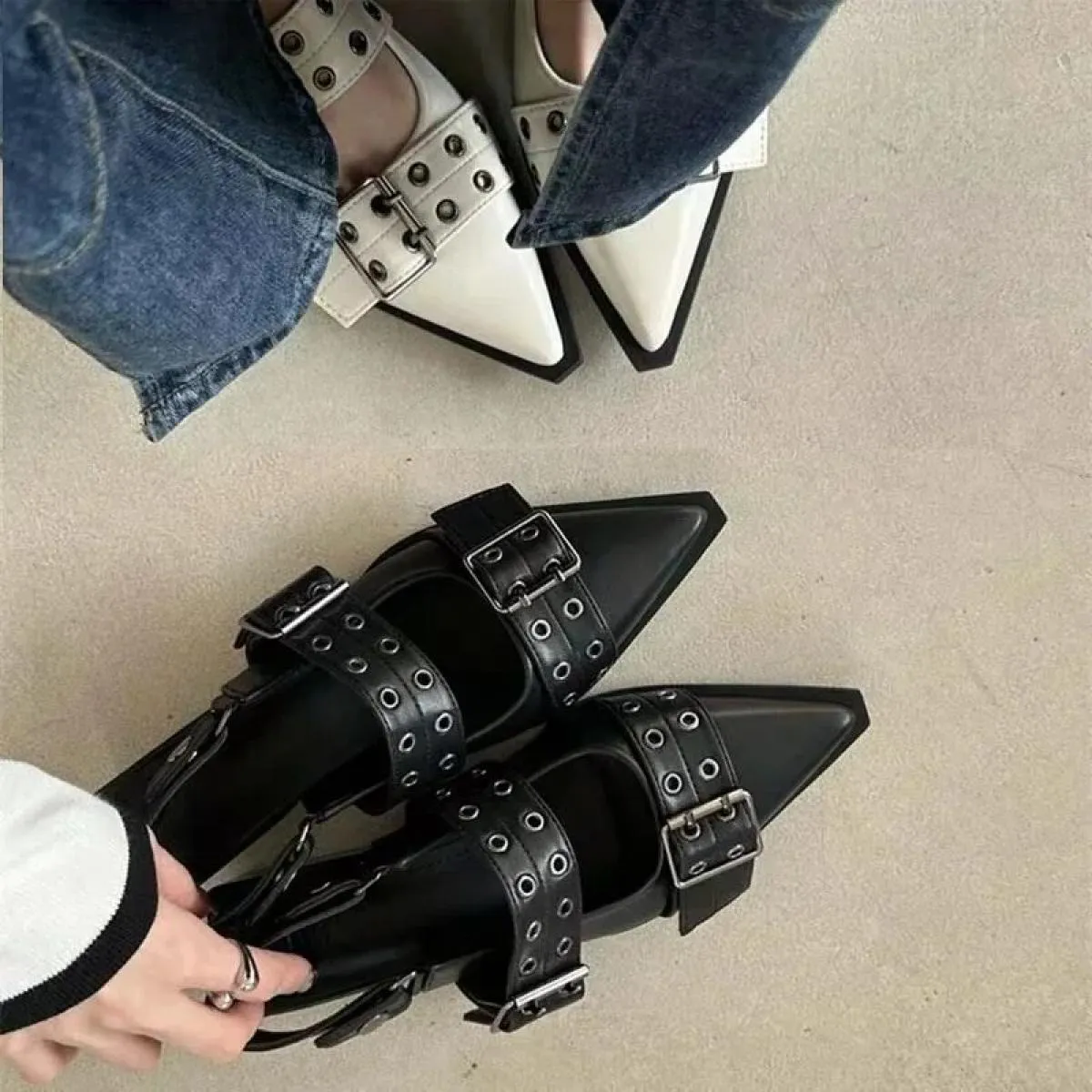 Scarpe slingback Tacco grosso gotico Décolleté da donna Rivetto Street Style Tacco medio Sandali casual vintage Primavera Estate