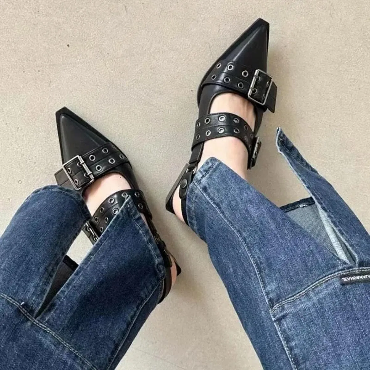 Scarpe slingback Tacco grosso gotico Décolleté da donna Rivetto Street Style Tacco medio Sandali casual vintage Primavera Estate
