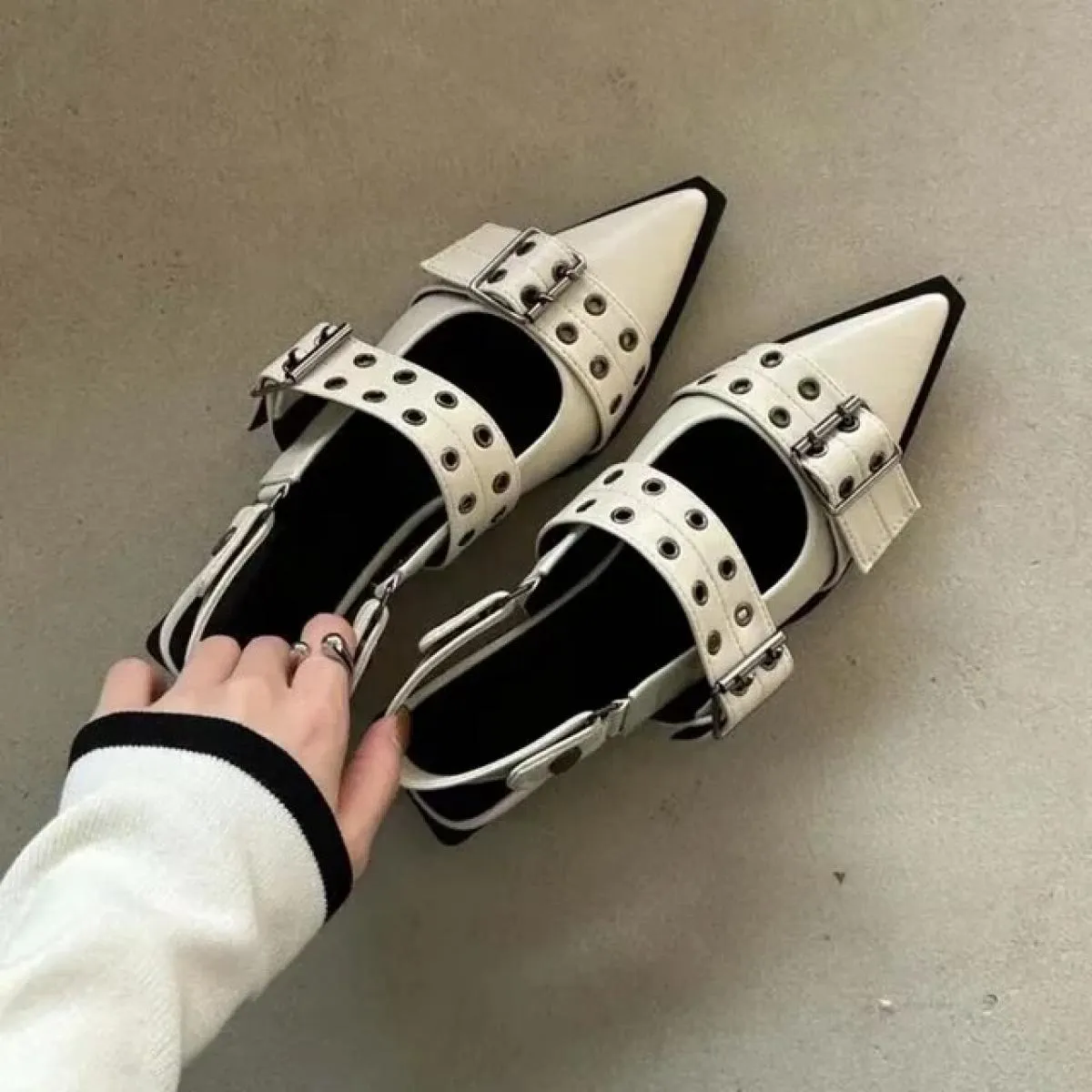 Scarpe slingback Tacco grosso gotico Décolleté da donna Rivetto Street Style Tacco medio Sandali casual vintage Primavera Estate