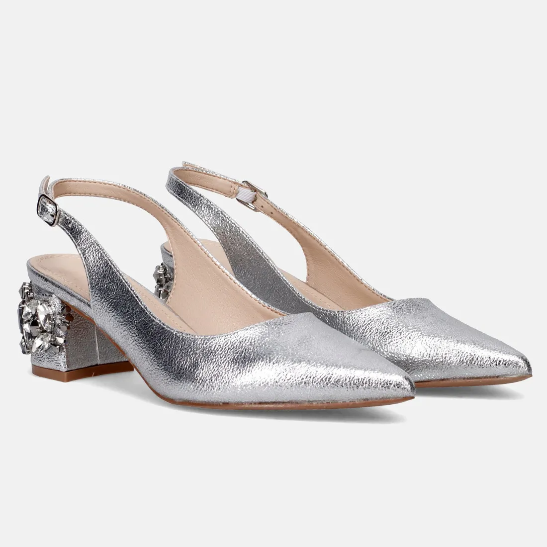 Slingback TwentyFourHaitch Anastasia argento con tacco decorato