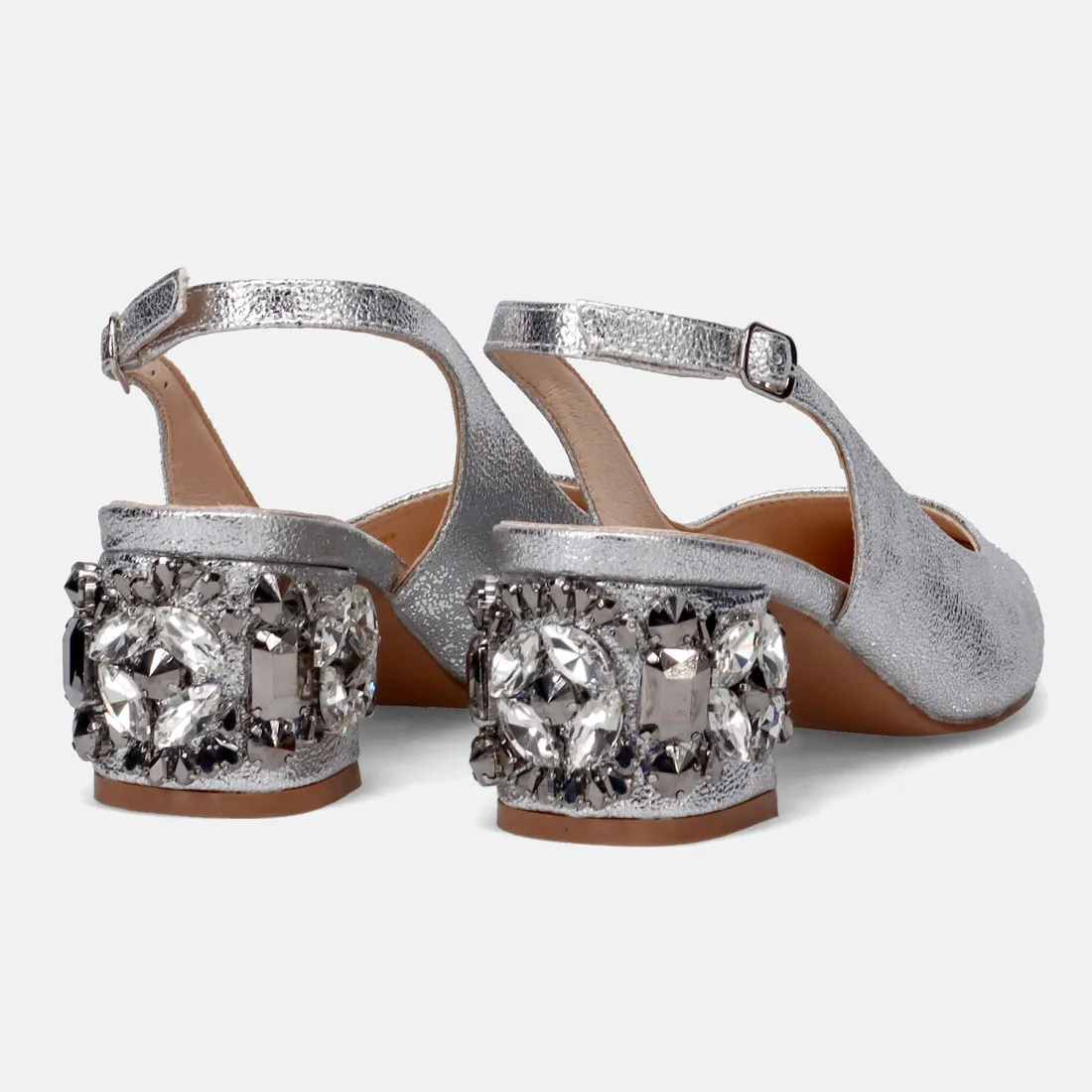 Slingback TwentyFourHaitch Anastasia argento con tacco decorato