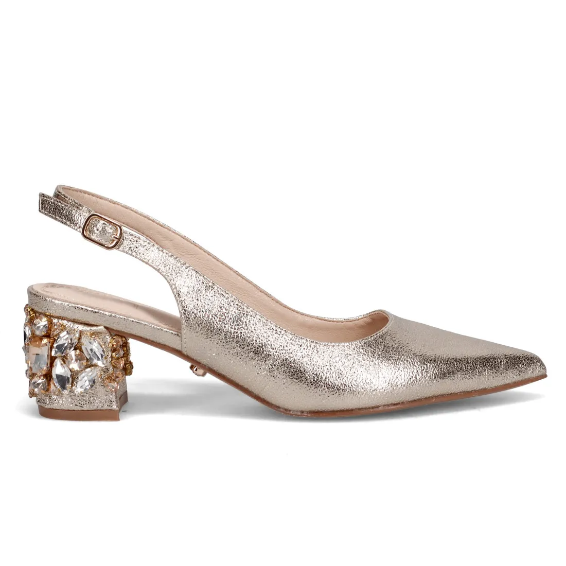 Slingback TwentyFourHaitch Anastasia oro con tacco decorato
