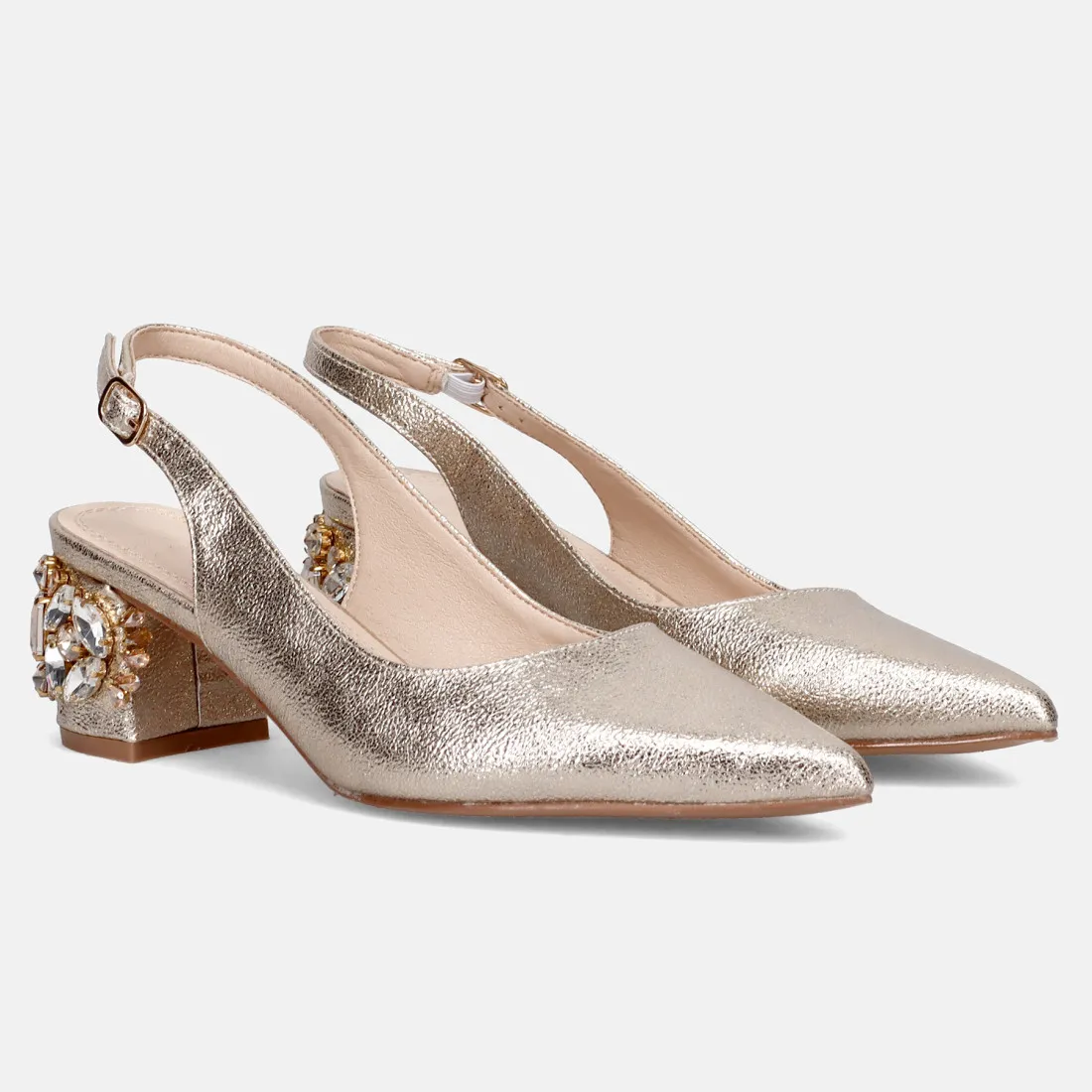Slingback TwentyFourHaitch Anastasia oro con tacco decorato