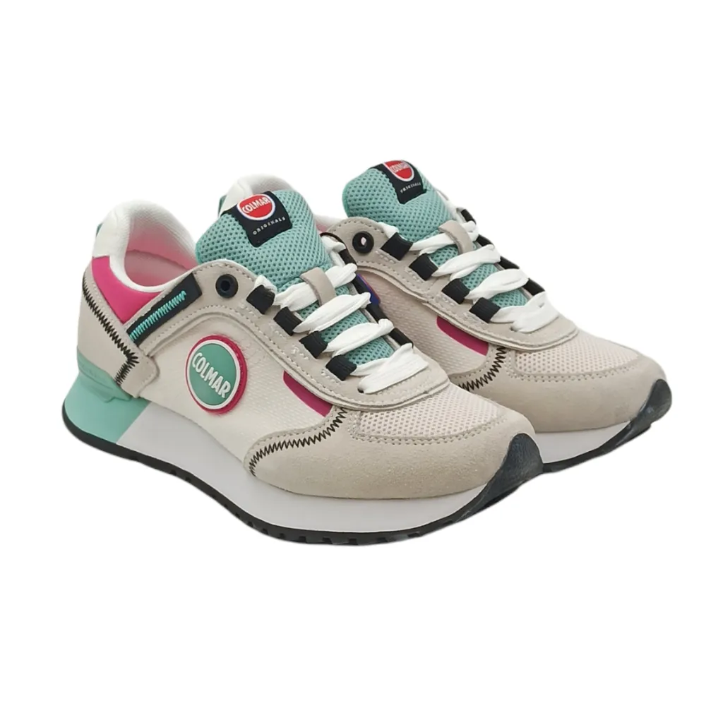 sneaker donna in tessuto e camoscio travis sport colors 221 lt pink- colmar