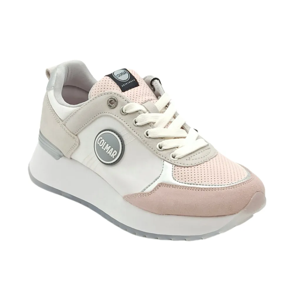 Sneaker donna tessuto e camoscio Colmar TRAVIS PRIME HIGH OU WHITE-BLUSH PINK