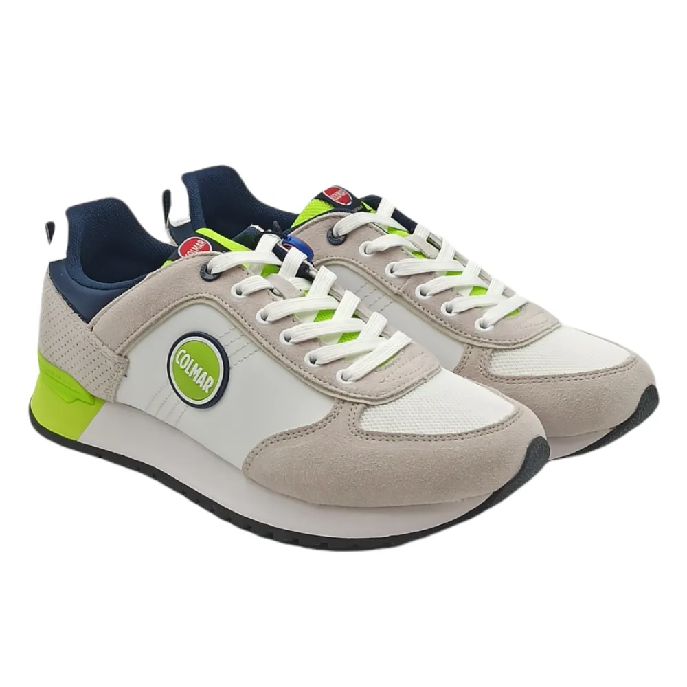 sneaker uomo in tessuto e camoscio travis colors white-lime-ind colmar