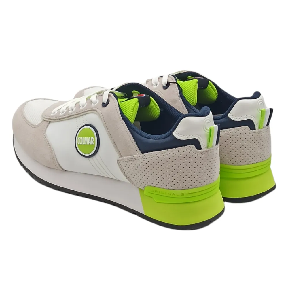 sneaker uomo in tessuto e camoscio travis colors white-lime-ind colmar