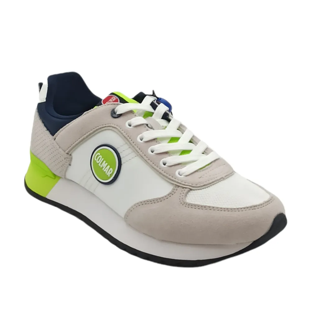 sneaker uomo in tessuto e camoscio travis colors white-lime-ind colmar