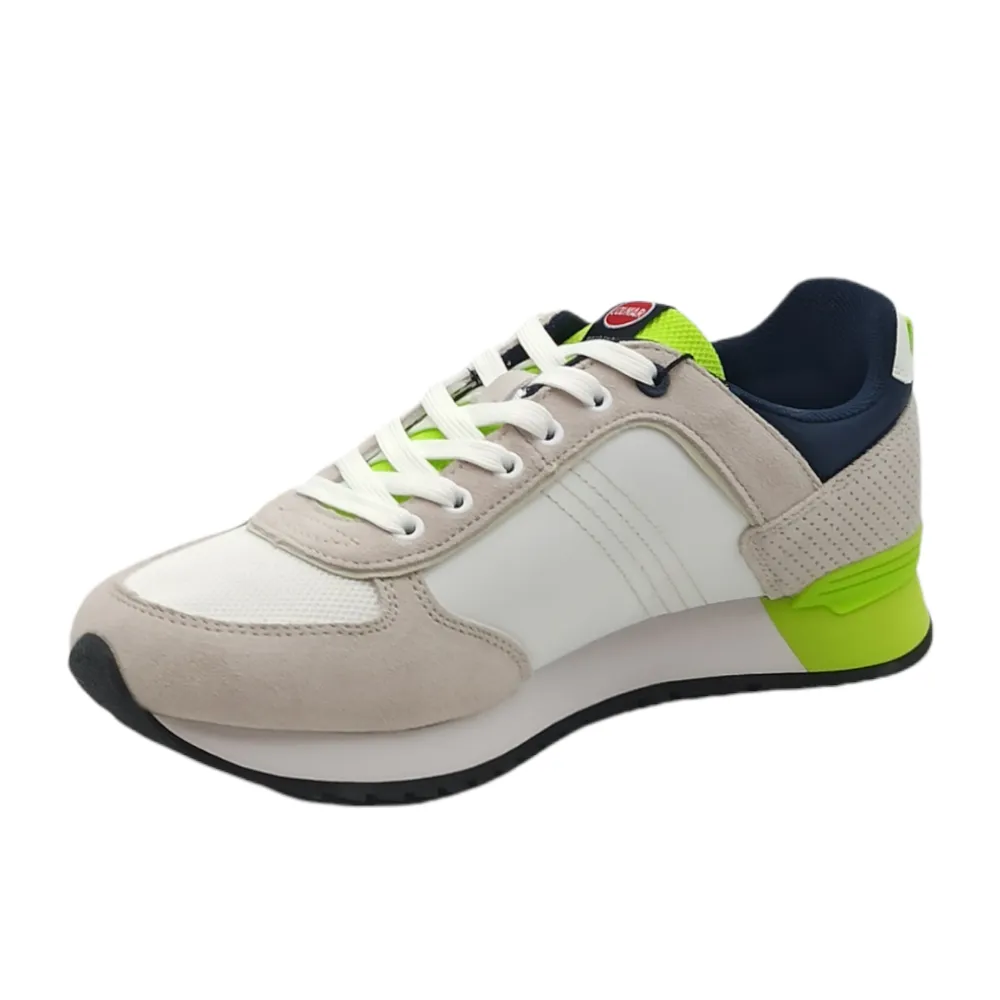 sneaker uomo in tessuto e camoscio travis colors white-lime-ind colmar
