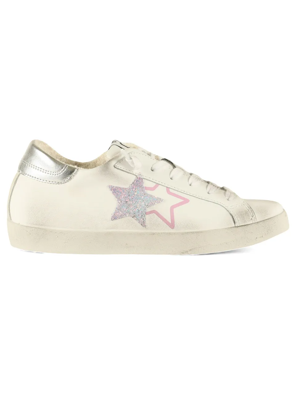 Sneakers in pelle con glitter applicati