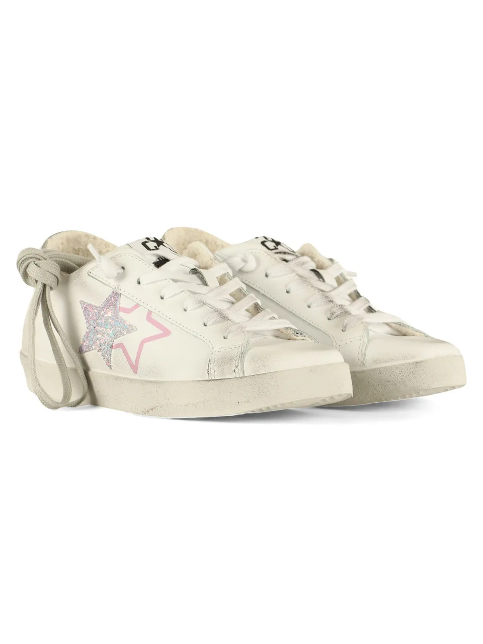 Sneakers in pelle con glitter applicati