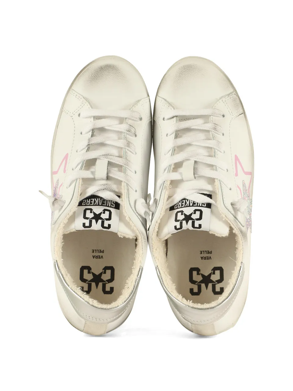 Sneakers in pelle con glitter applicati