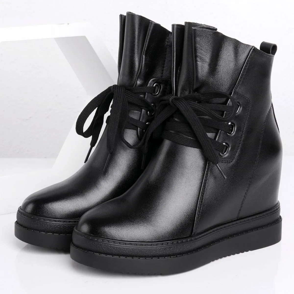 Stivaletti autunno inverno donna zeppe tacchi alti scarpe con plateau scarpe da donna in pelle crosta con tacco spesso scarpe fi