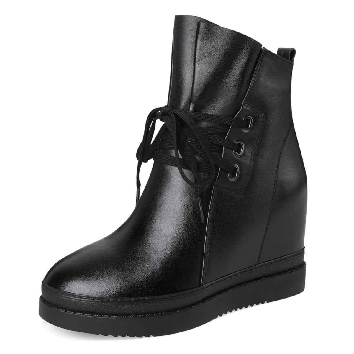 Stivaletti autunno inverno donna zeppe tacchi alti scarpe con plateau scarpe da donna in pelle crosta con tacco spesso scarpe fi