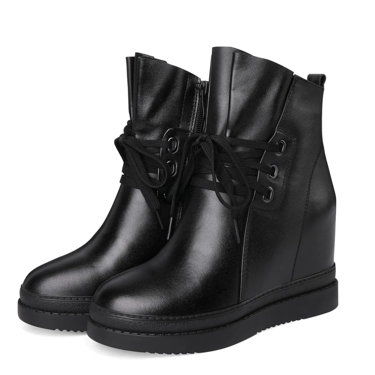 Stivaletti autunno inverno donna zeppe tacchi alti scarpe con plateau scarpe da donna in pelle crosta con tacco spesso scarpe fi