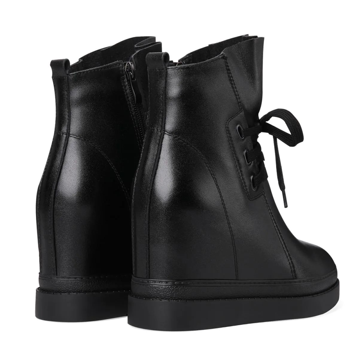Stivaletti autunno inverno donna zeppe tacchi alti scarpe con plateau scarpe da donna in pelle crosta con tacco spesso scarpe fi