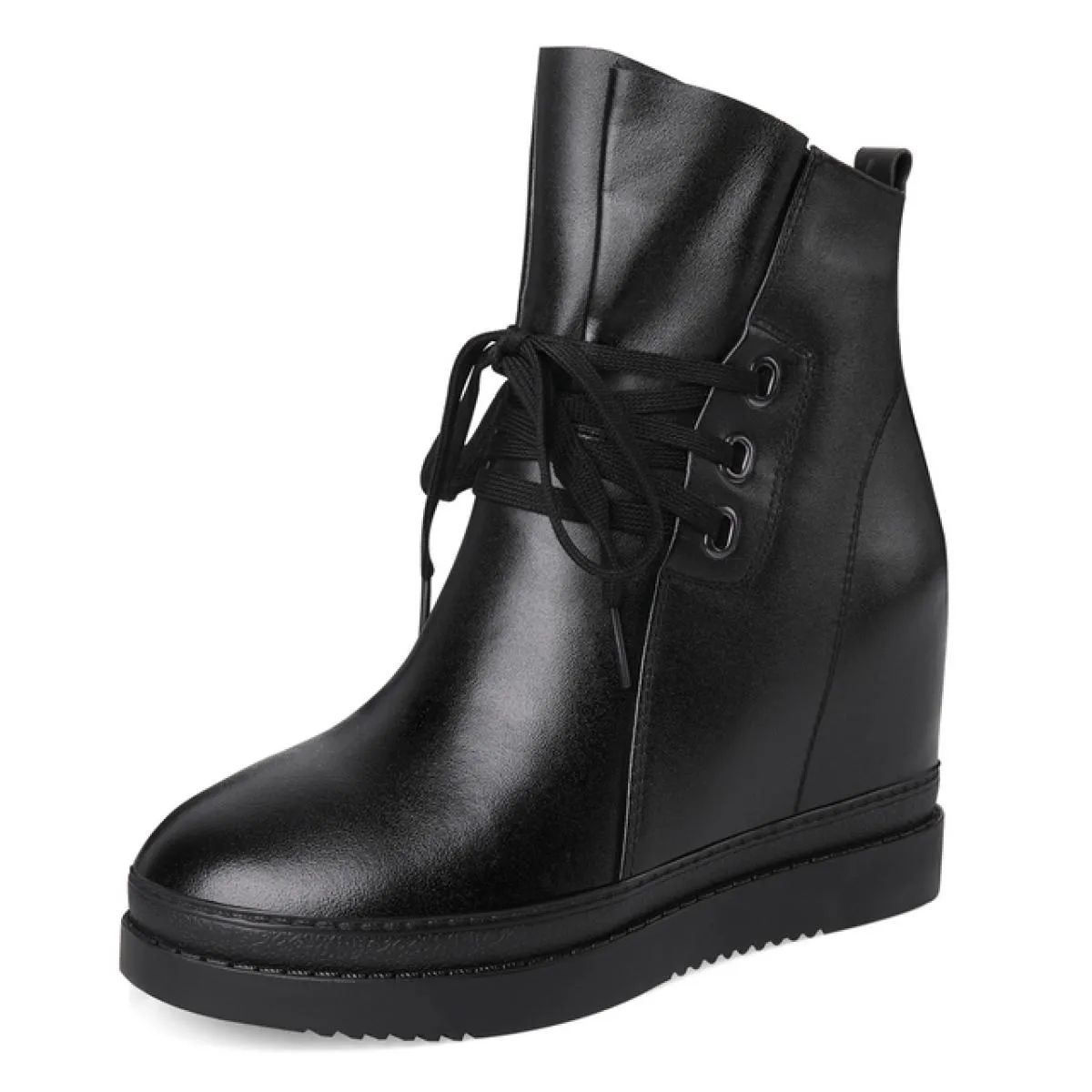 Stivaletti autunno inverno donna zeppe tacchi alti scarpe con plateau scarpe da donna in pelle crosta con tacco spesso scarpe fi