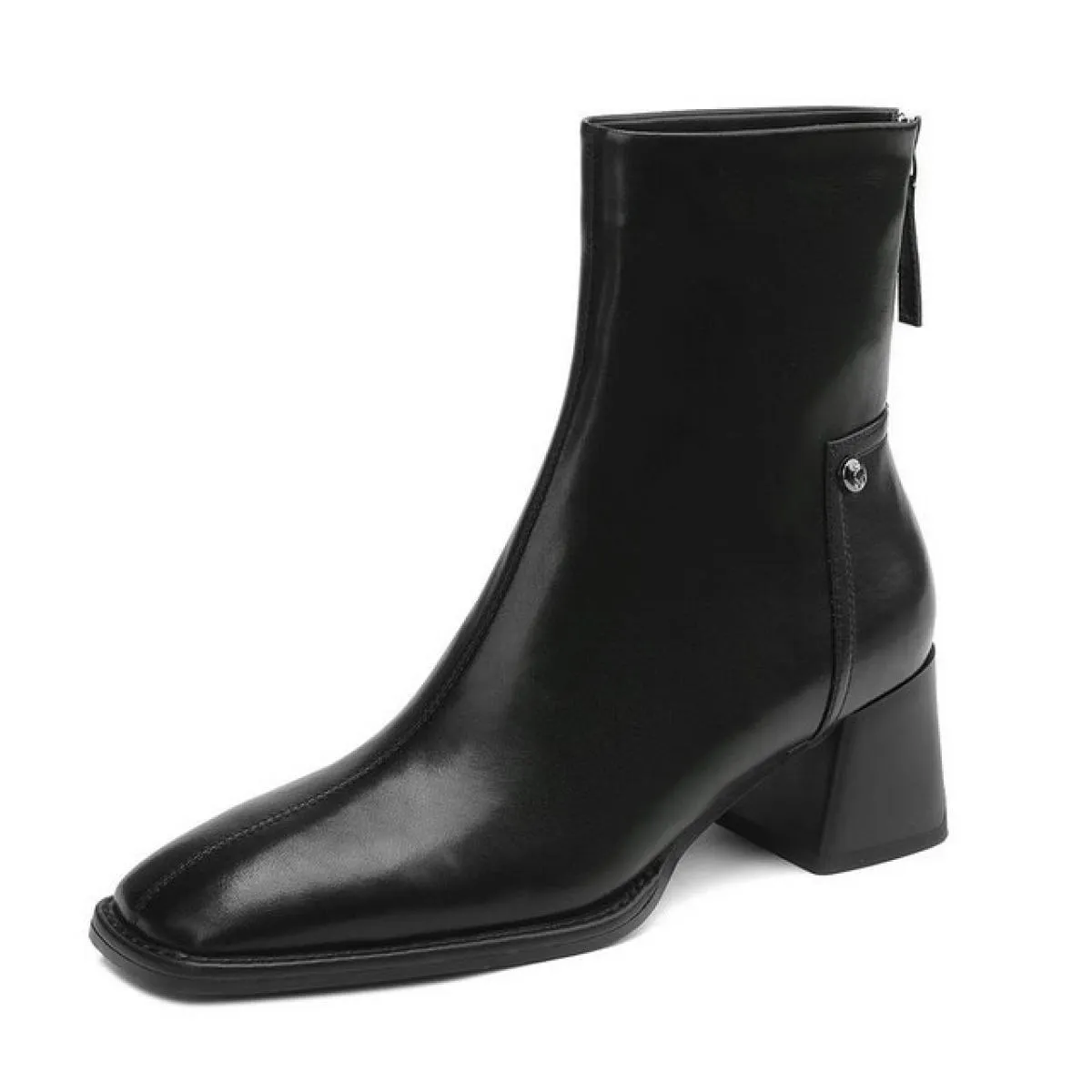 Stivaletti con tacco alto da donna in vera pelle punta quadrata cerniera posteriore scarpe da festa basic da donna autunno inver