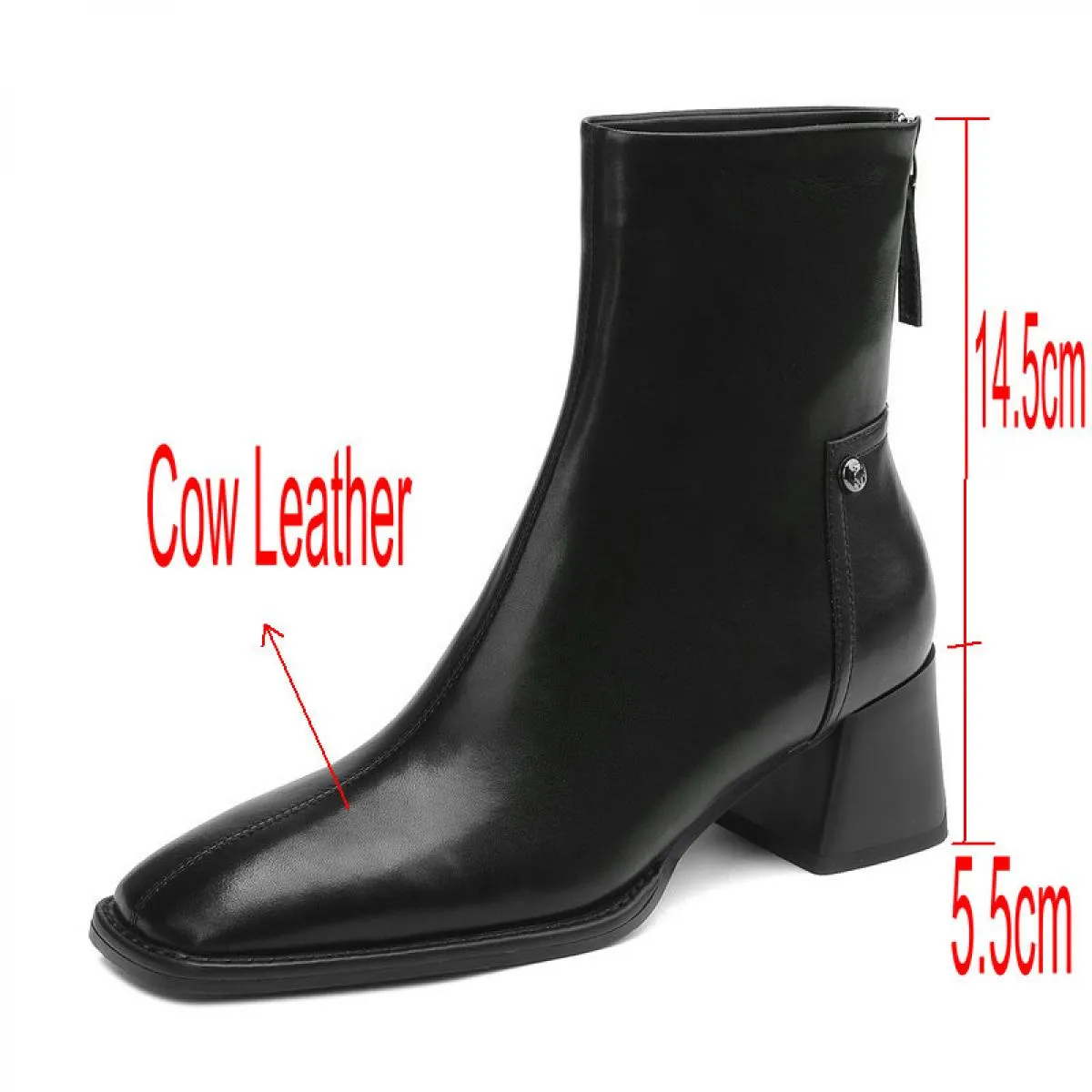 Stivaletti con tacco alto da donna in vera pelle punta quadrata cerniera posteriore scarpe da festa basic da donna autunno inver