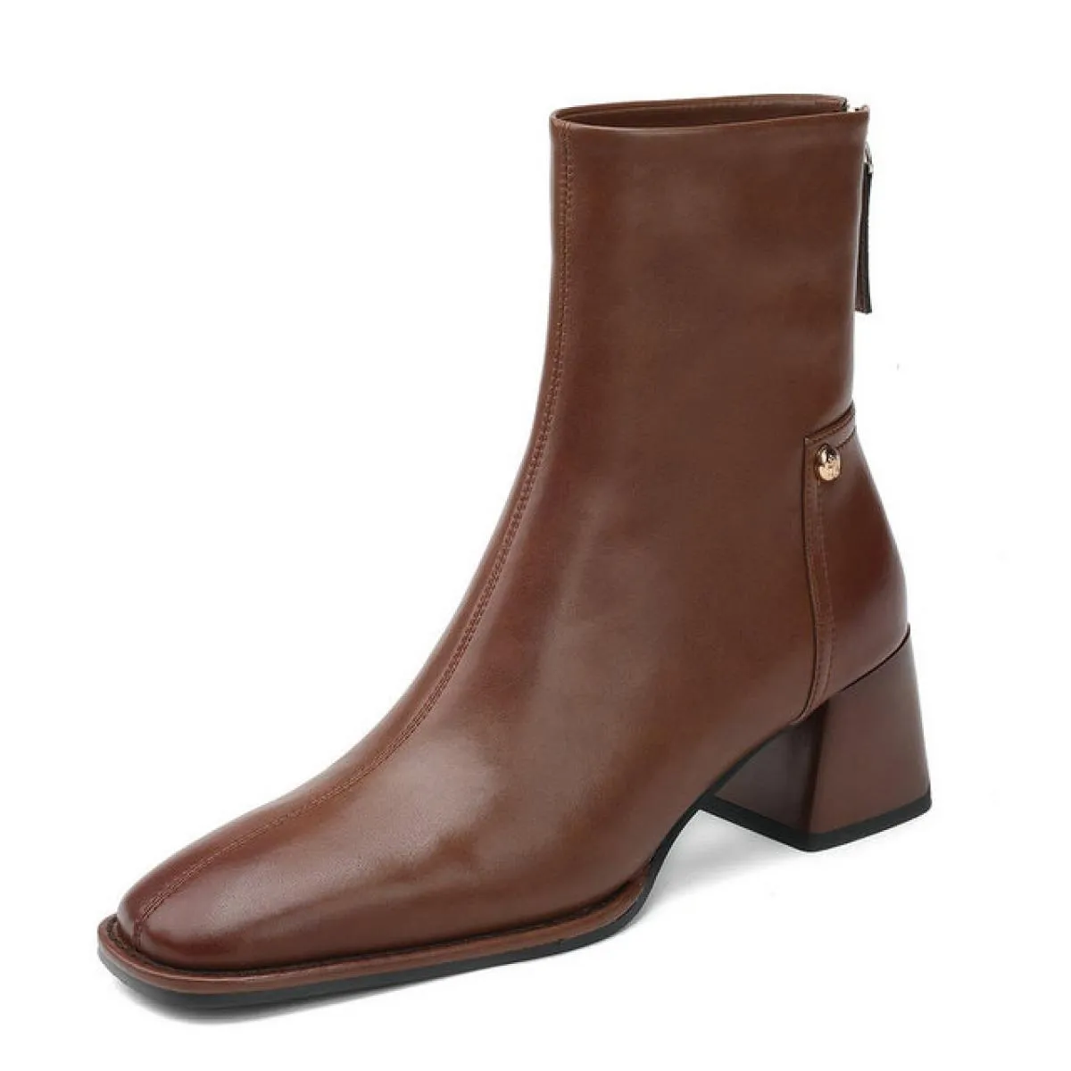 Stivaletti con tacco alto da donna in vera pelle punta quadrata cerniera posteriore scarpe da festa basic da donna autunno inver
