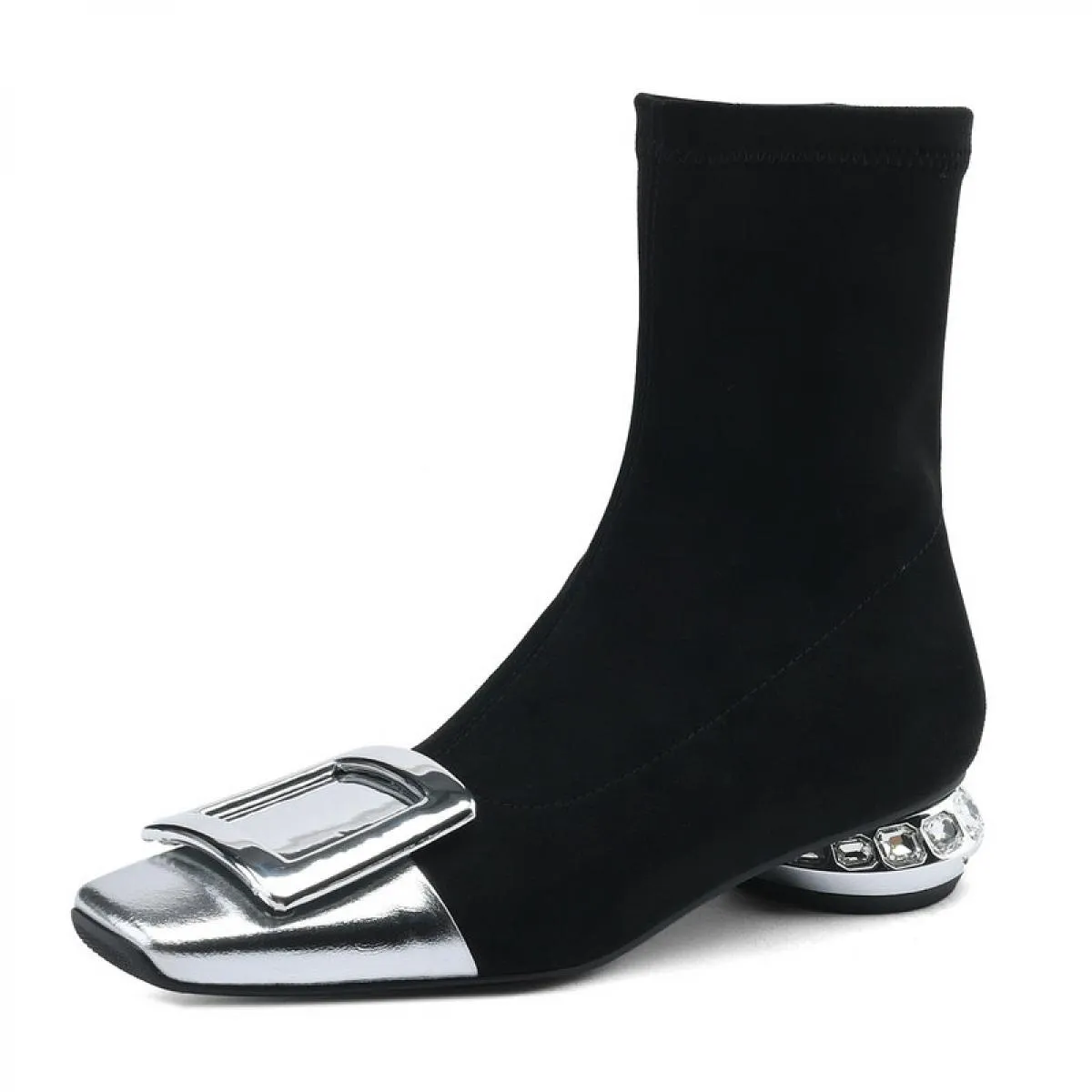 Stivaletti da donna Patchwork Punta quadrata Tacco basso Scarpe eleganti casual da ufficio in vera pelle da donna Taglia 34 42