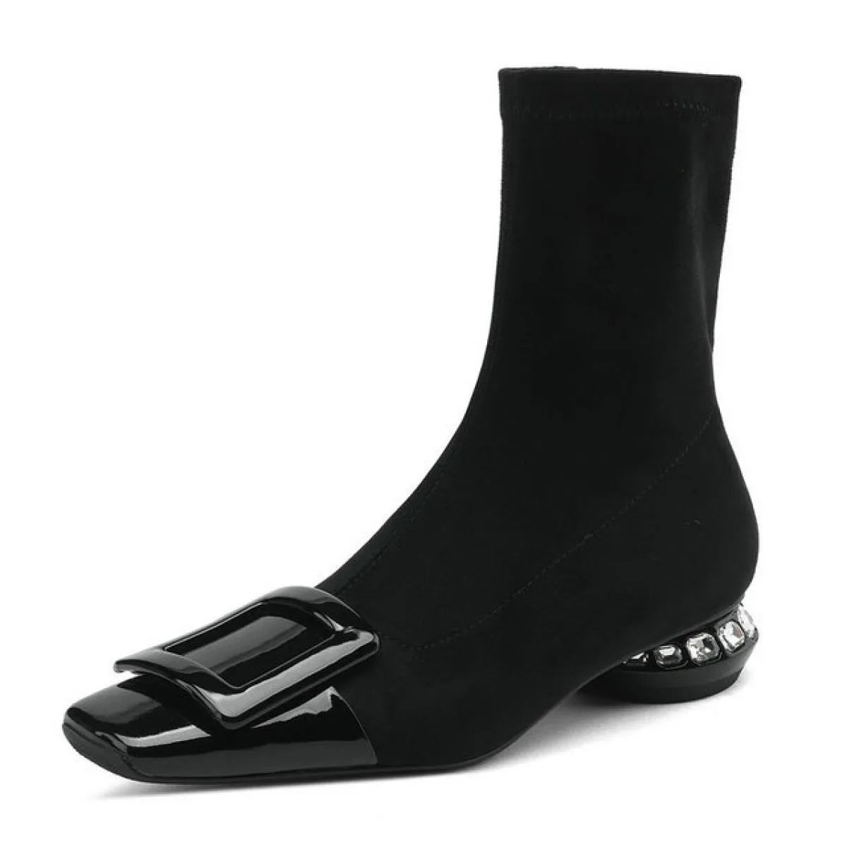 Stivaletti da donna Patchwork Punta quadrata Tacco basso Scarpe eleganti casual da ufficio in vera pelle da donna Taglia 34 42