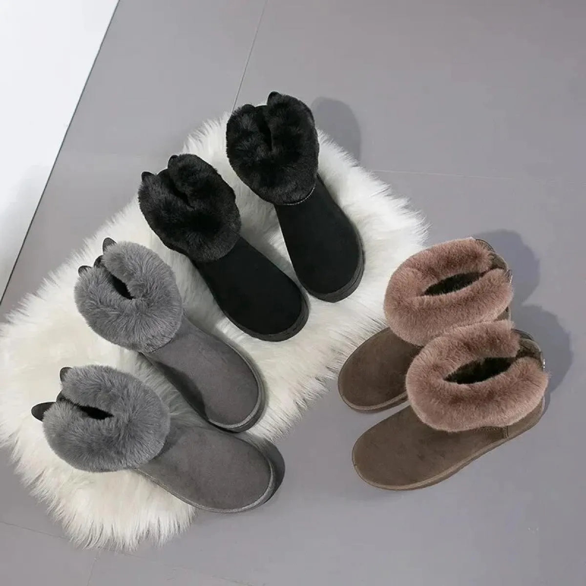 Stivaletti per donna Stivali da donna in vera pelle Vera pelliccia di volpe Scarpe invernali calde Punta tonda nera Casual Fisch