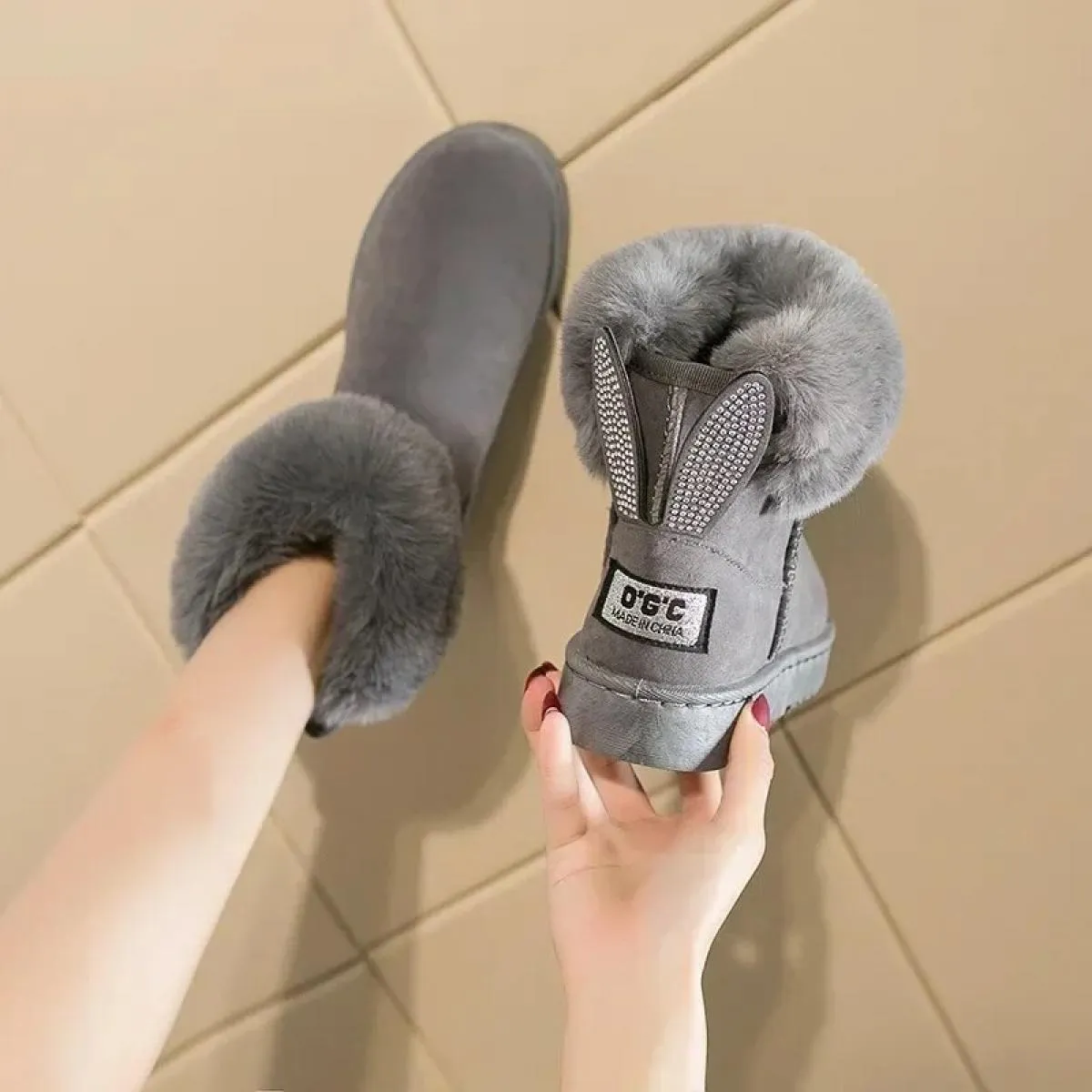 Stivaletti per donna Stivali da donna in vera pelle Vera pelliccia di volpe Scarpe invernali calde Punta tonda nera Casual Fisch