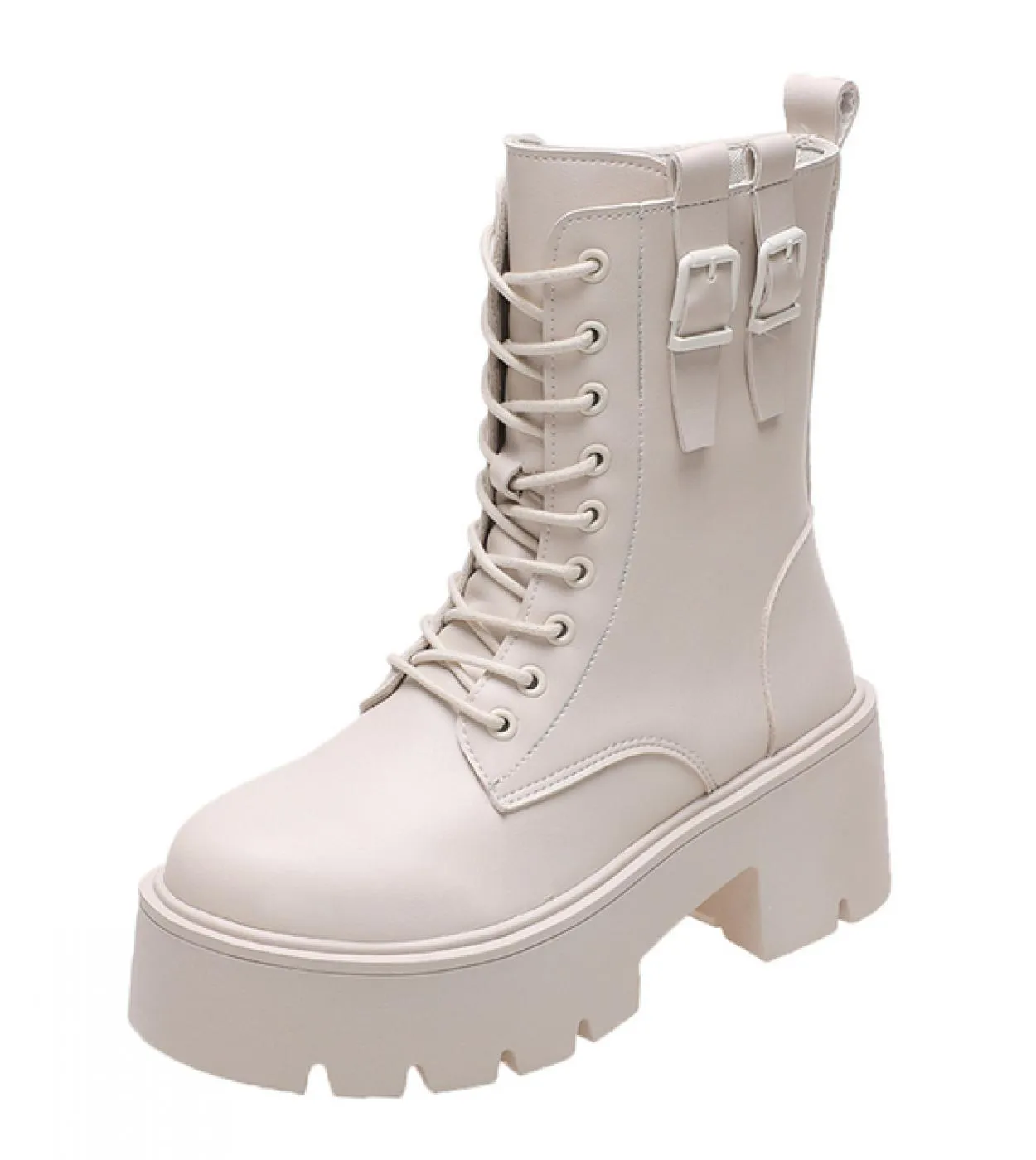 Stivali da combattimento con punta tonda grossa per donna Stivaletti punk alla moda per donna Stivali con plateau neri Zapatos M