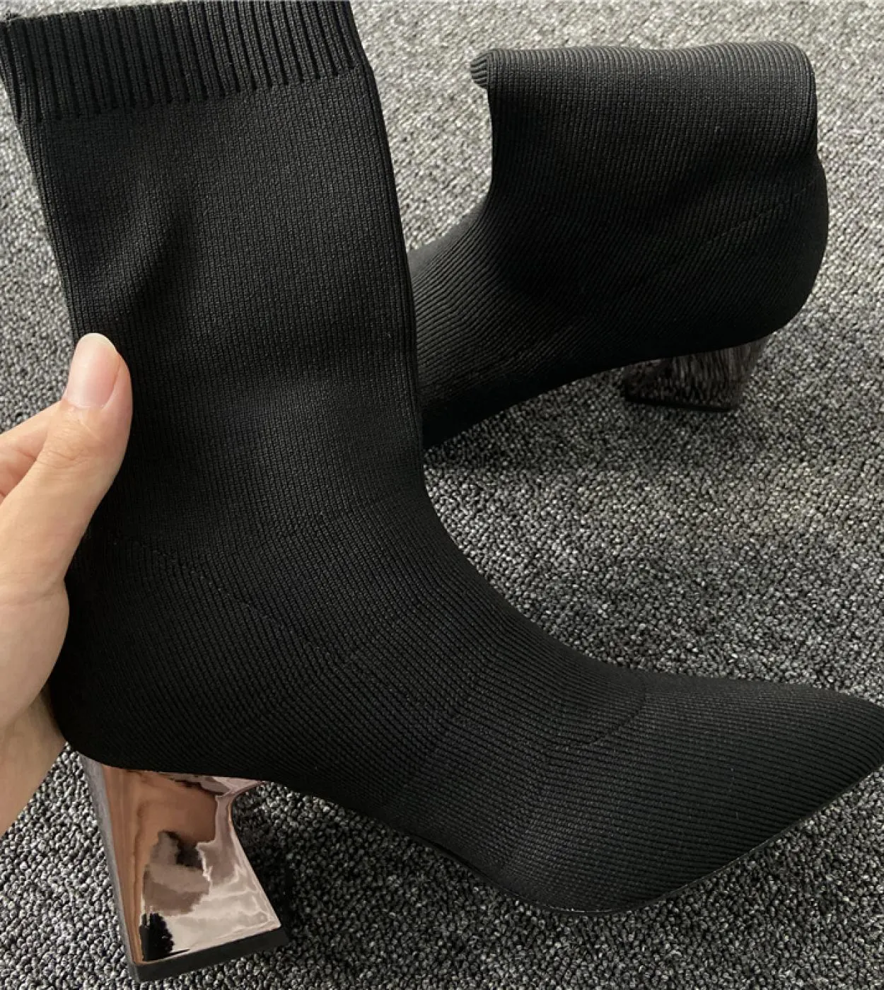 Stivali da donna in maglia elasticizzata 7cm 9cm Stivaletti con tacco alto Stripper Tacchi bassi Lady Warm Winter Plush Chunky P