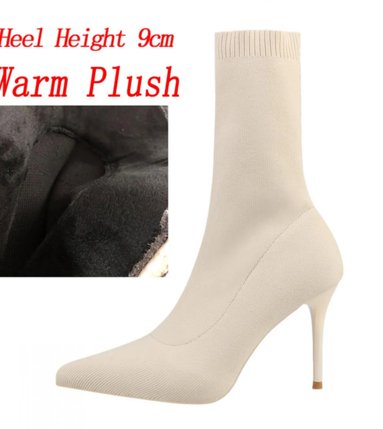 Stivali da donna in maglia elasticizzata 7cm 9cm Stivaletti con tacco alto Stripper Tacchi bassi Lady Warm Winter Plush Chunky P